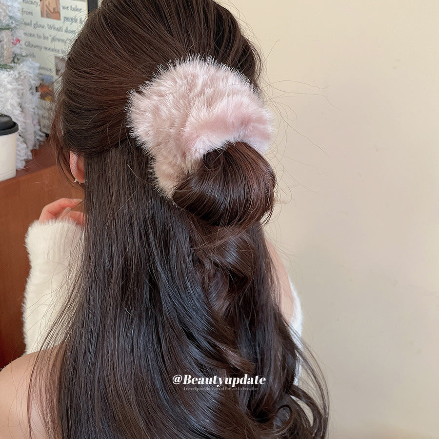 Coletero Elegante de Peluche Suave a Rayas para Cola de Caballo con Diseño Minimalista y Patrón Geométrico para Mujer