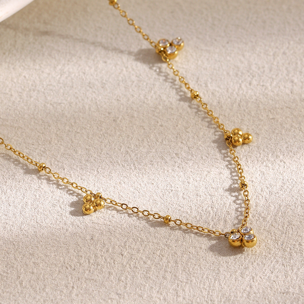 Minimalist Geometric Pendant Necklace for Women in Stainless Steel with 18K Gold Plating and Three Zirconia Bead Accents