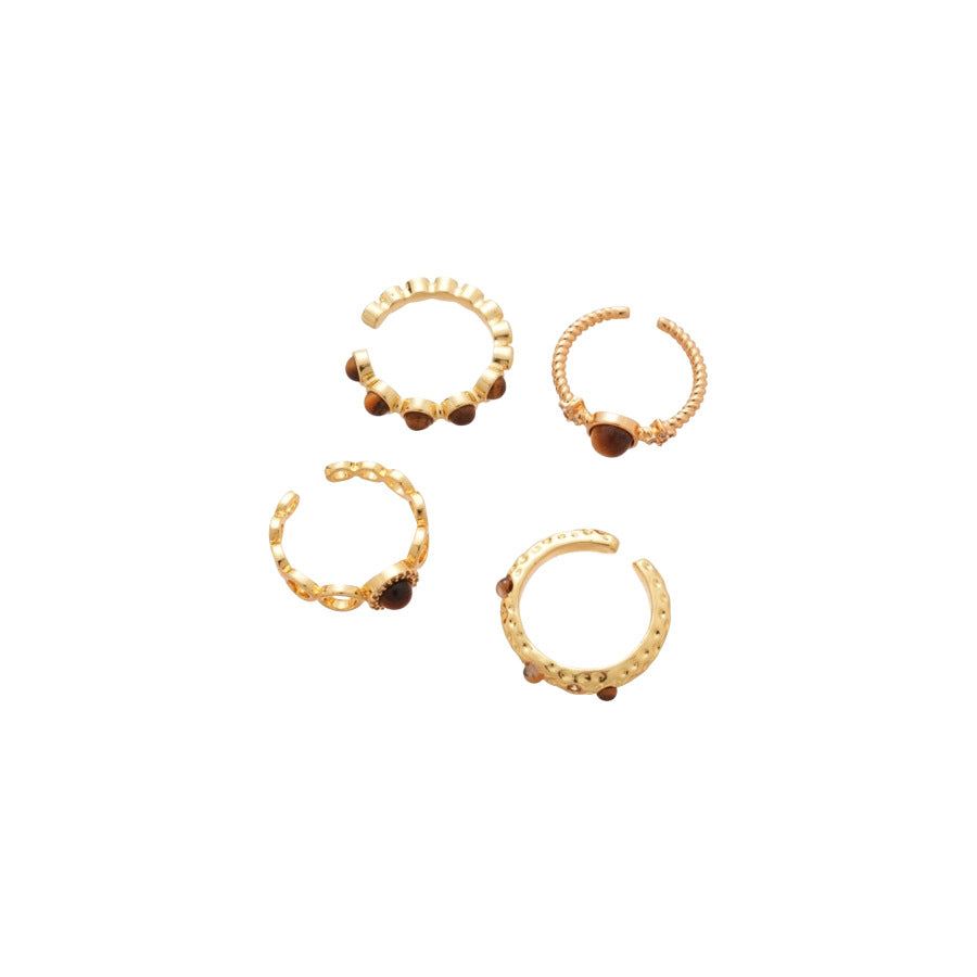 Anello in Occhio di Tigre Geometrico Stile Malaard con Intarsio in Zirconi per Donna, Anello da Dito Regolabile Lusso Minimalista