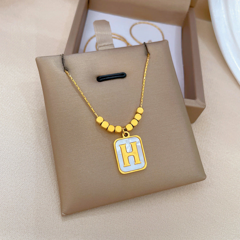 Minimalist Geometric Square Brick Titanium Steel Pendant Necklace with Gold Plating for Women and Men
