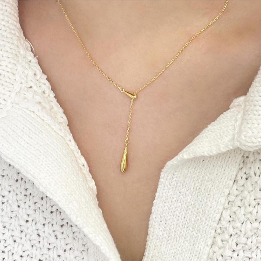 Minimalist Teardrop Pendant Necklace in 925 Sterling Silver with Geometric Accent