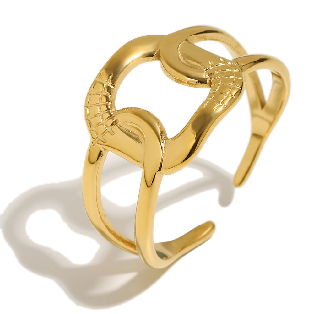 Minimalist 18K Gold Plated Stainless Steel Geometric Double Knot Open Ring for Women