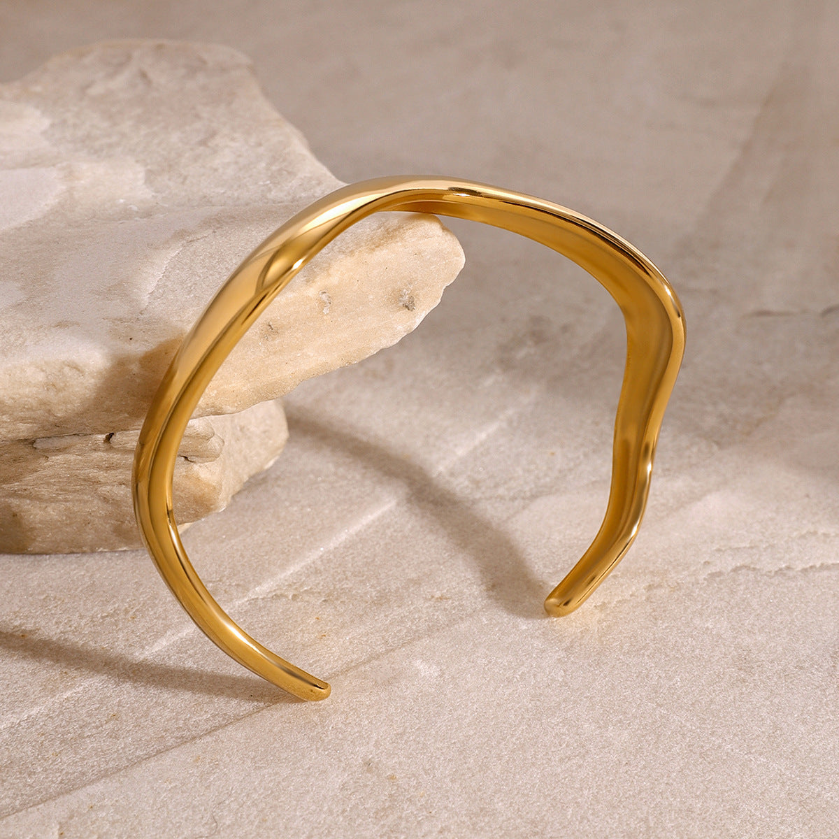18K Gold Plated Geometric Stainless Steel Open Cuff Bracelet