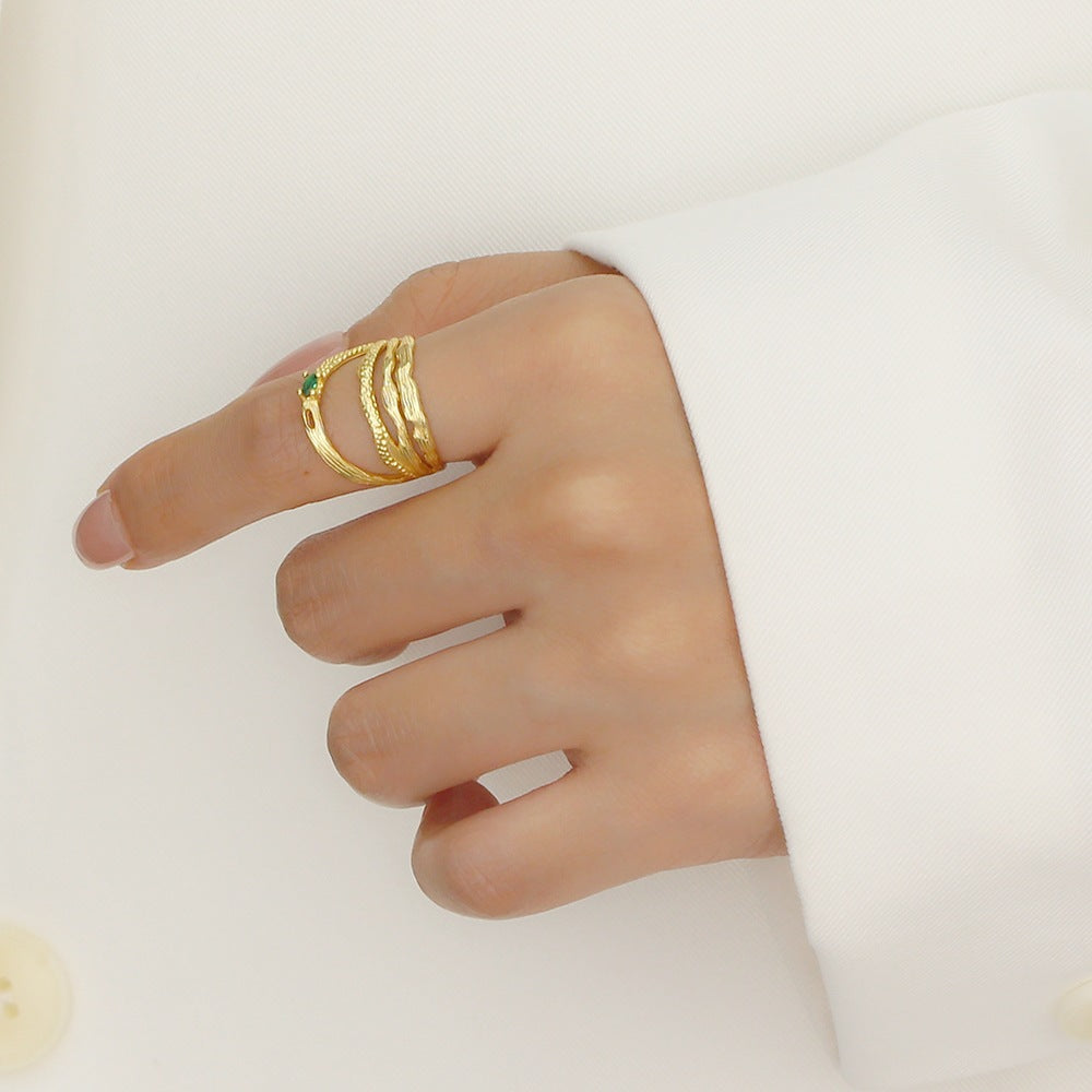 Minimalist 925 Sterling Silver Geometric Irregular Double Layer Open Ring