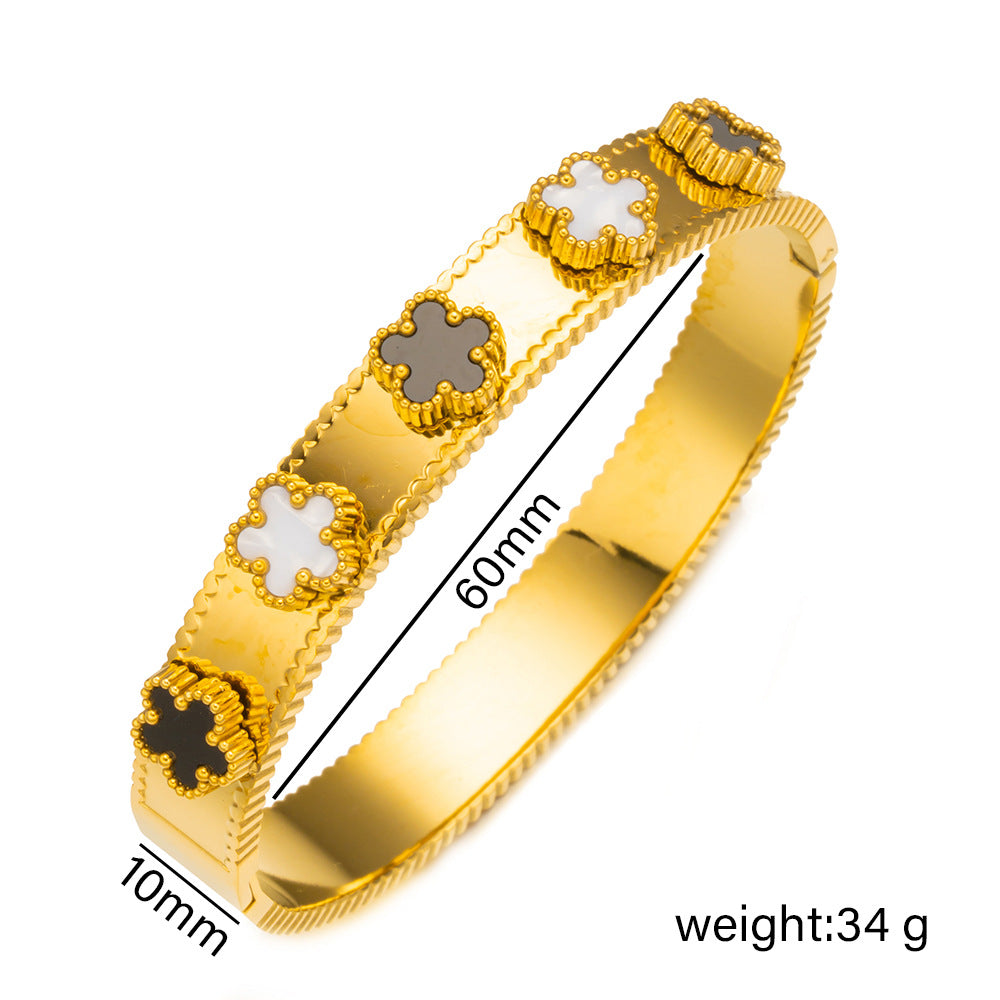 Bracciale Minimalista in Acciaio Inossidabile da Donna con Placcatura in Acciaio al Titanio e Intarsio di Strass a Forma Geometrica Ovale