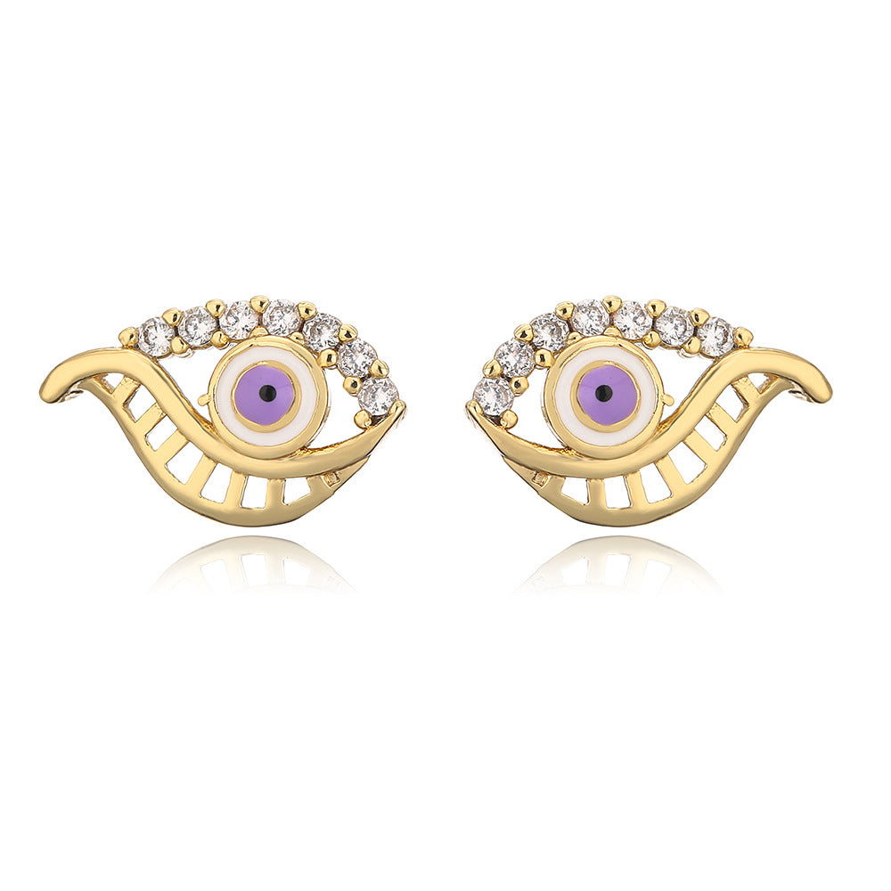 Geometric Eye-Shaped Enamel Zirconia Earrings for Women in Copper with 18K Gold Plating