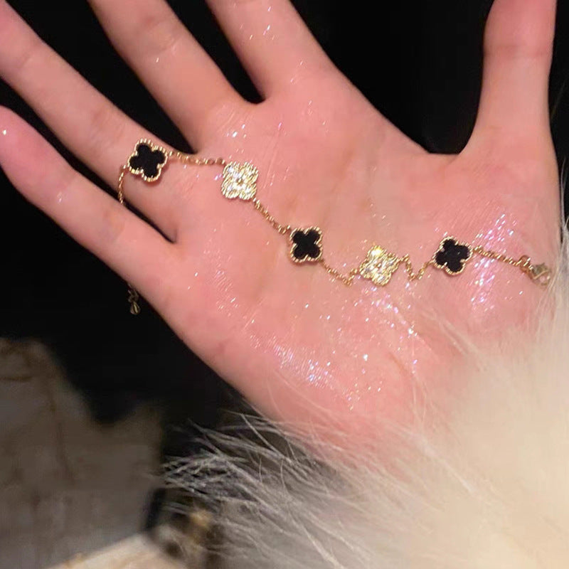 Luxury Elegant Geometric Floral Brass Bracelet with Cubic Zirconia Inlay for Women