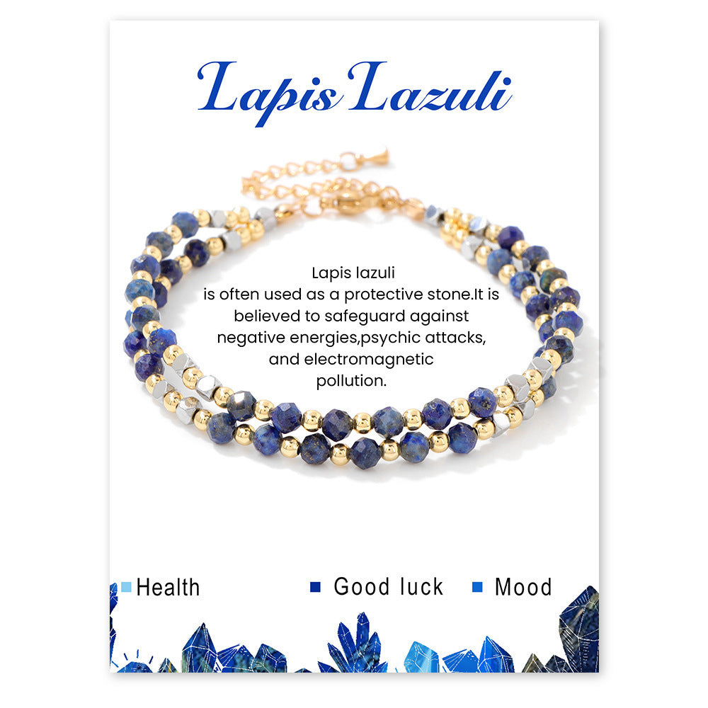 Faceted Amethyst Crystal Beaded Bracelet with 18K Gold Plated Stainless Steel Lobster Clasp Unisex