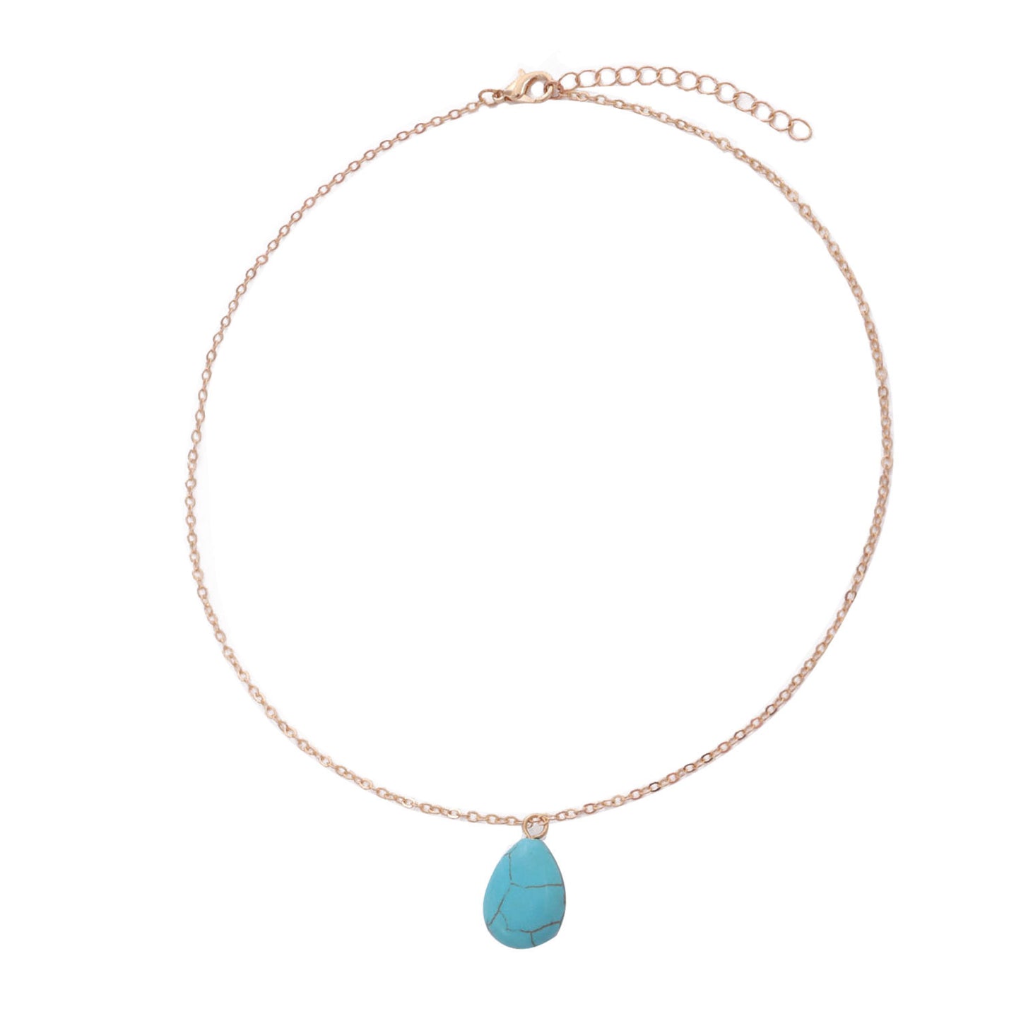 Geometric Turquoise Pendant Necklace for Women with Electroplated Alloy Chain and Irregular Texture Design