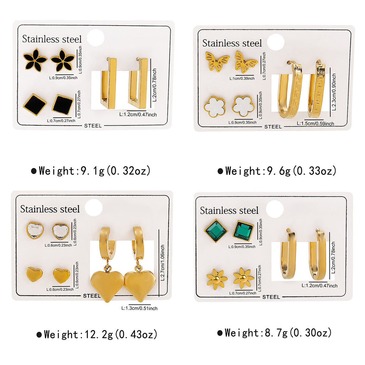 Pendientes de Acero Inoxidable Geométricos Minimalistas con Acabado Esmaltado y Estampado Floral para Mujer