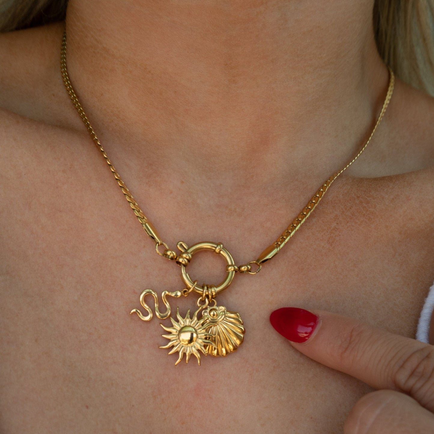 Casual 18K Gold Plated Titanium Steel Heart Star Boot Charm Bar PVD Cable Chain Necklace Unisex