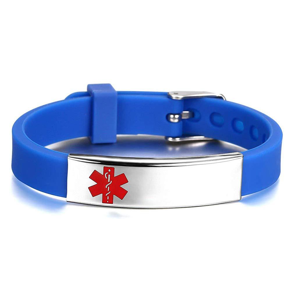 Silicone and Titanium Steel Medical Alert Bracelet with Stainless Steel Band for Diabetes Epilepsy Allergy and Pacemaker Awareness