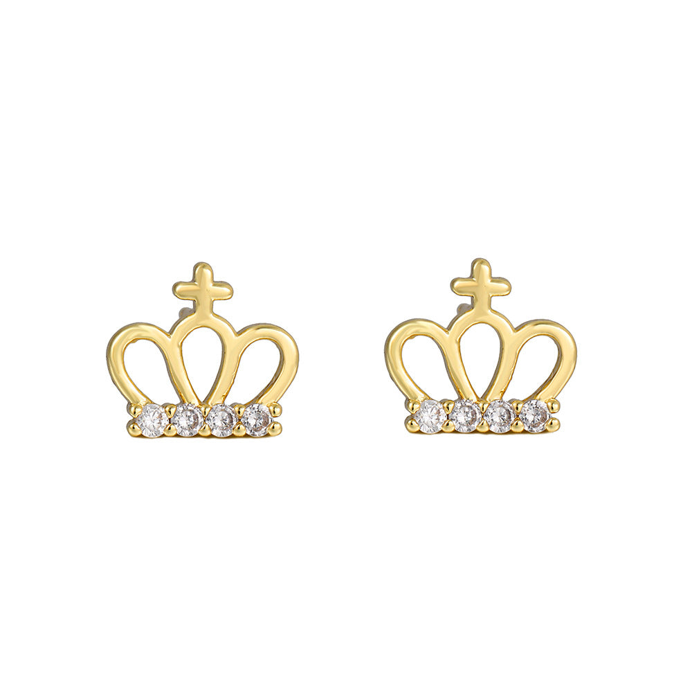 Casual Geometric Gold Plated Brass Cubic Zirconia Stud Earrings with Stainless Steel Posts