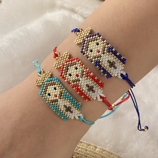 Bracciale in Vetro Intrecciato a Mano con Personaggio dei Cartoni Animati e Design della Vergine Maria per Donna