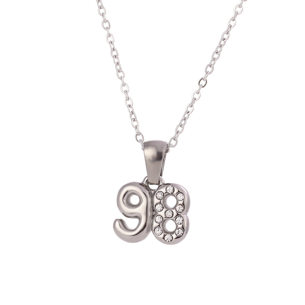 Minimalist Fashion Necklace for Women with Stainless Steel Chain, 18K Gold Plated Titanium Steel Pendant, Micro-Paved Rhinestone Accent, 3D Numeric Year Design