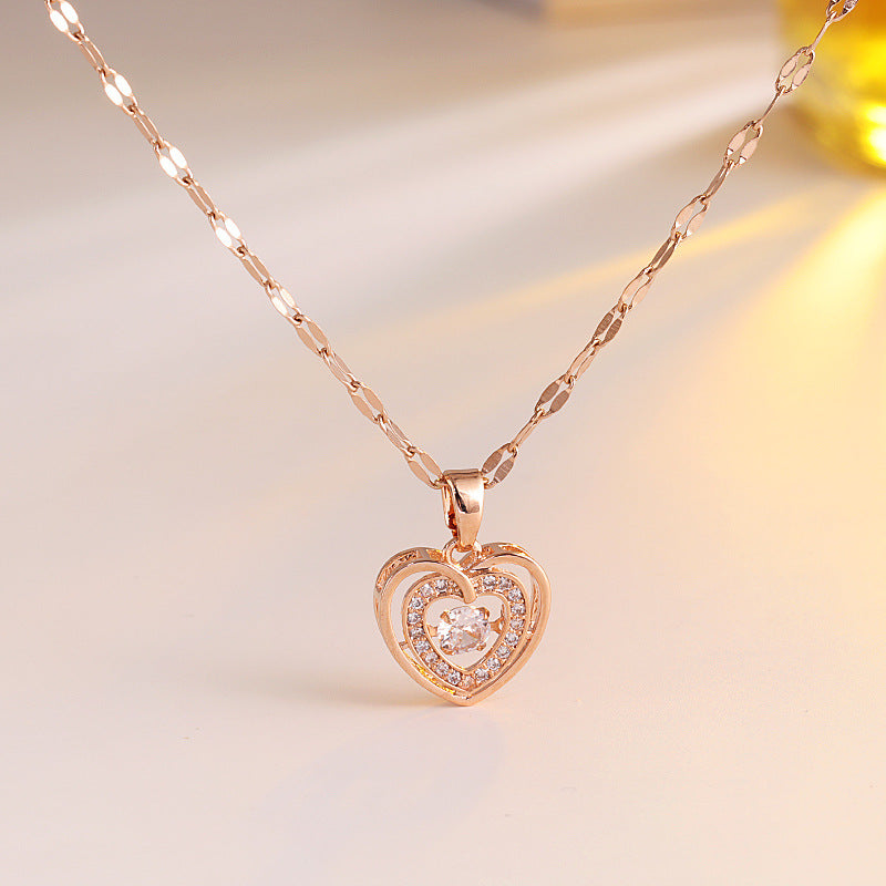 Minimalist Heart-Shaped Titanium Steel Necklace for Women with Plated Copper Pendant and Lip Chain Style