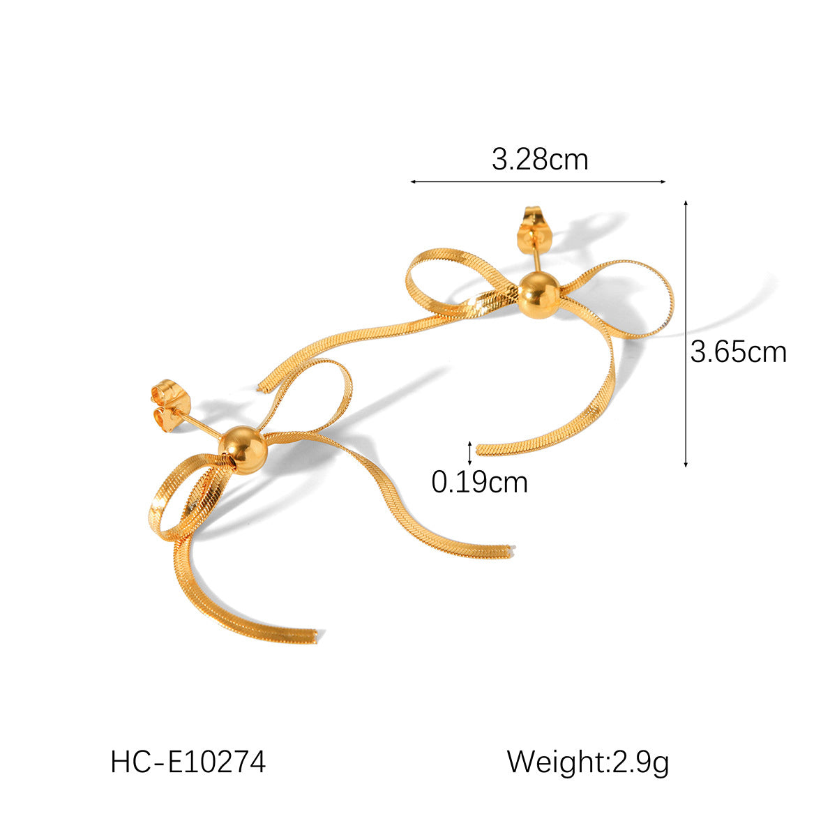 Fashion 18K Gold Plated Stainless Steel Bow Knot Geometric Stud Earrings for Women