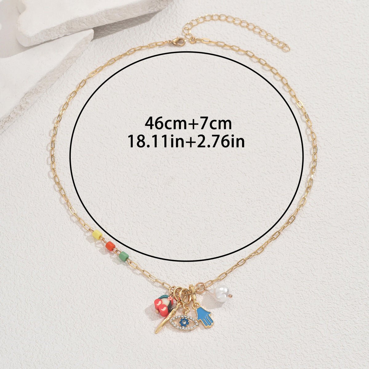 Collana pendente a forma di occhio alla moda da donna in smalto con intarsio di strass su catena di rame