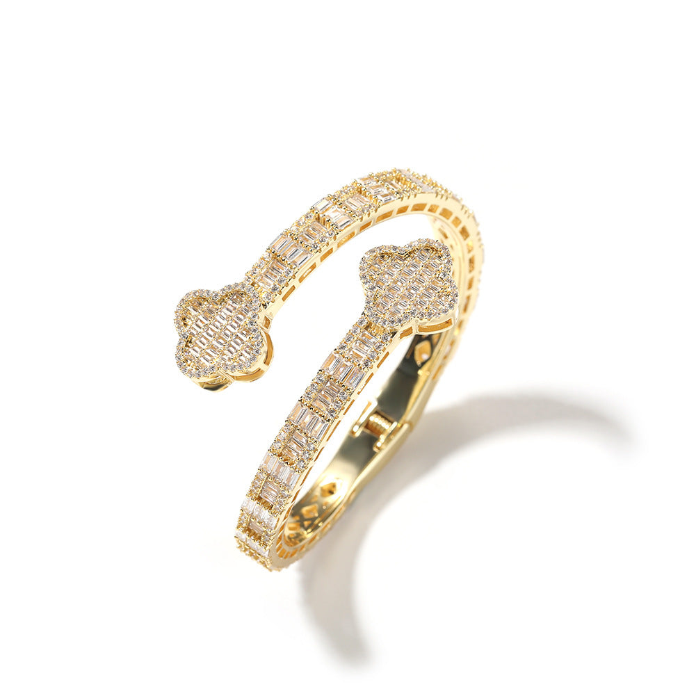 Hip-hop Brass Inlaid Cubic Zirconia Floral Bracelet Fashion Accessory