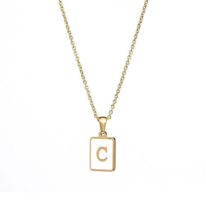 Minimalist 18K Gold Plated Square Letter Pendant Necklace Stainless Steel Shell Design for Women
