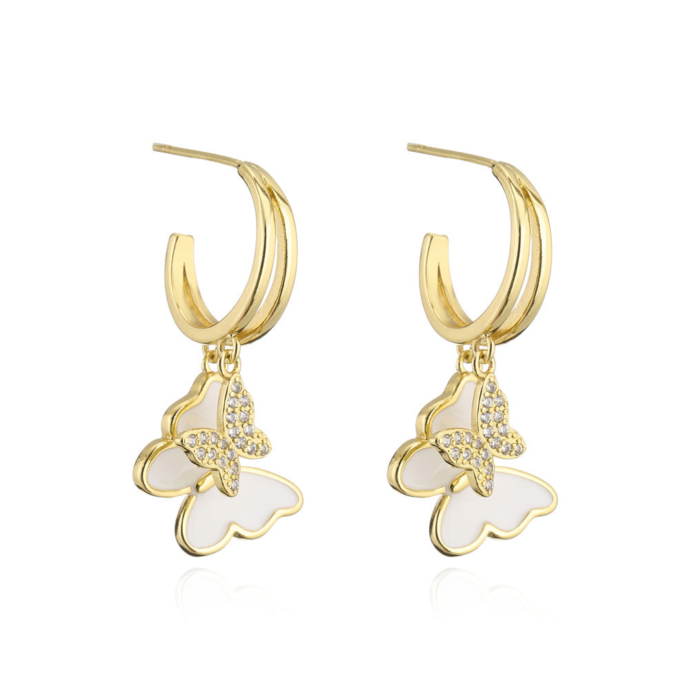 Minimalist Butterfly Earrings in Copper with 18K Gold Plating and Zircon Inlay