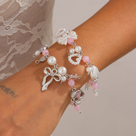 Sweet Heart and Butterfly Pearl Plated Bracelet for Women