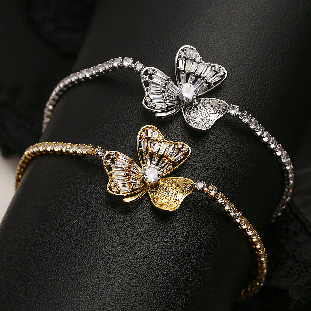 Floral Geometric Copper Bracelet for Women with Zirconia Accents, Fashionable Minimalist Hand Jewelry