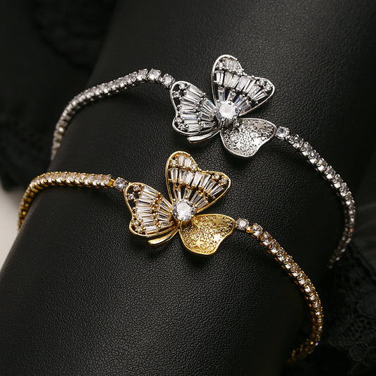 Pulsera de cobre con diseño floral geométrico para mujer con circonitas, joya de mano minimalista de moda