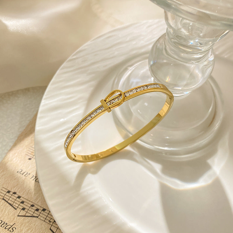Micro-Paved Diamond Heart Lock Titanium Steel Bracelet for Women
