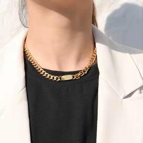 Unisex Retro Hip-Hop Polished Titanium Steel U-Shape Spliced Cuban Chain Necklace