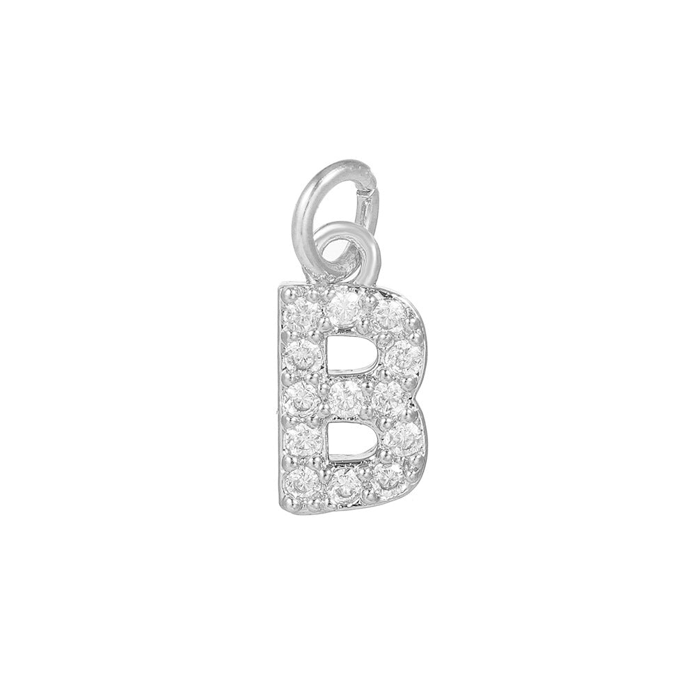 18K Gold Plated Brass Letter Cubic Zirconia Inlay Charm Bar