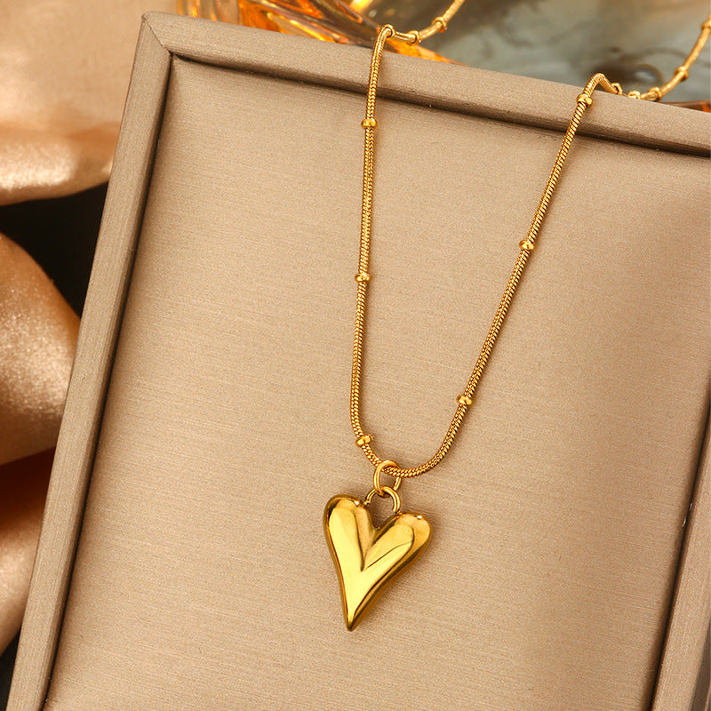 Minimalist Titanium Steel Pearl Necklace with Heart Star and Floral Pendants for Women