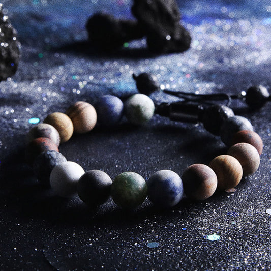 Unisex Geometric Round Gemstone Beaded Bracelet Solar System Planet Design Handmade Jewelry
