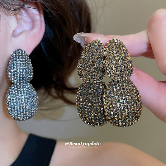 Vintage Geometric Oval Alloy Stud Earrings with Rhinestone Inlay for Women