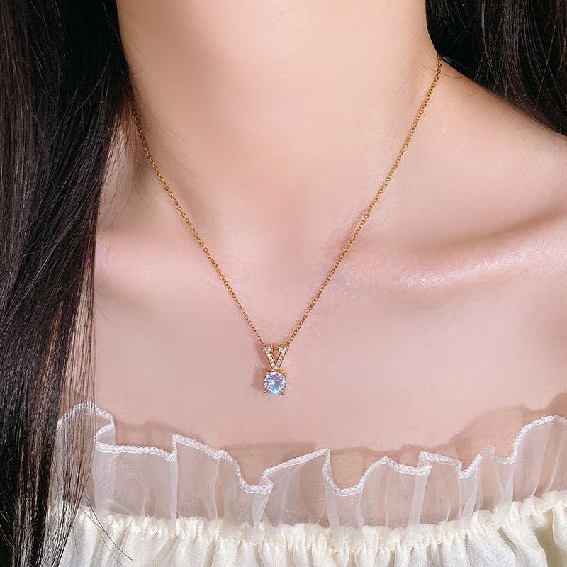 Minimalist Luxury Micro-Set Cubic Zirconia Letter Titanium Steel Necklace