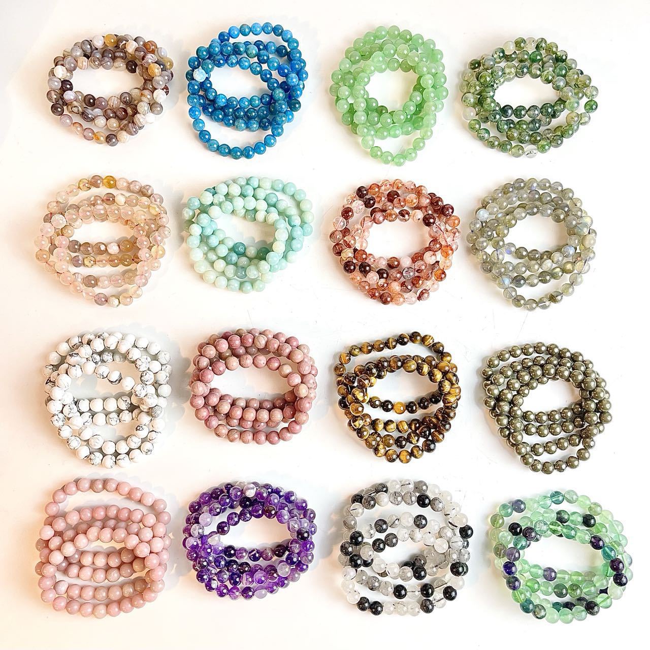 Natural Volcanic Stone and Agate Beaded Bracelet Geometric Round Unisex Fashion Jewelry