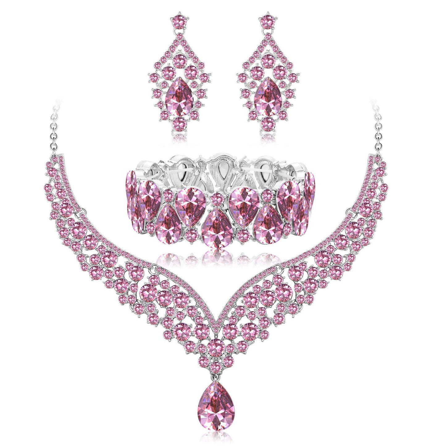 Minimalist Heart Drop Bell Pendant Necklace Set with Rhinestone Accents in Alloy, Includes Matching Earrings and Bracelet