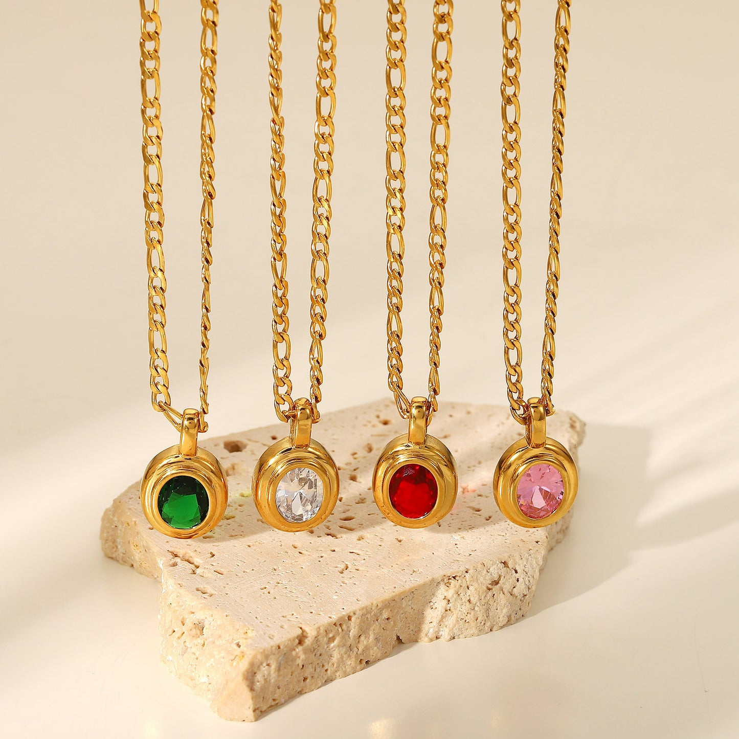 Collar con colgante de piedra natural geométrica de acero inoxidable chapado en oro de 18 quilates vintage para mujer