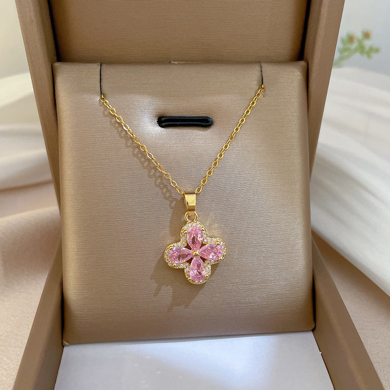 Collana da donna minimalista con intarsio di strass, in acciaio al titanio, con design geometrico