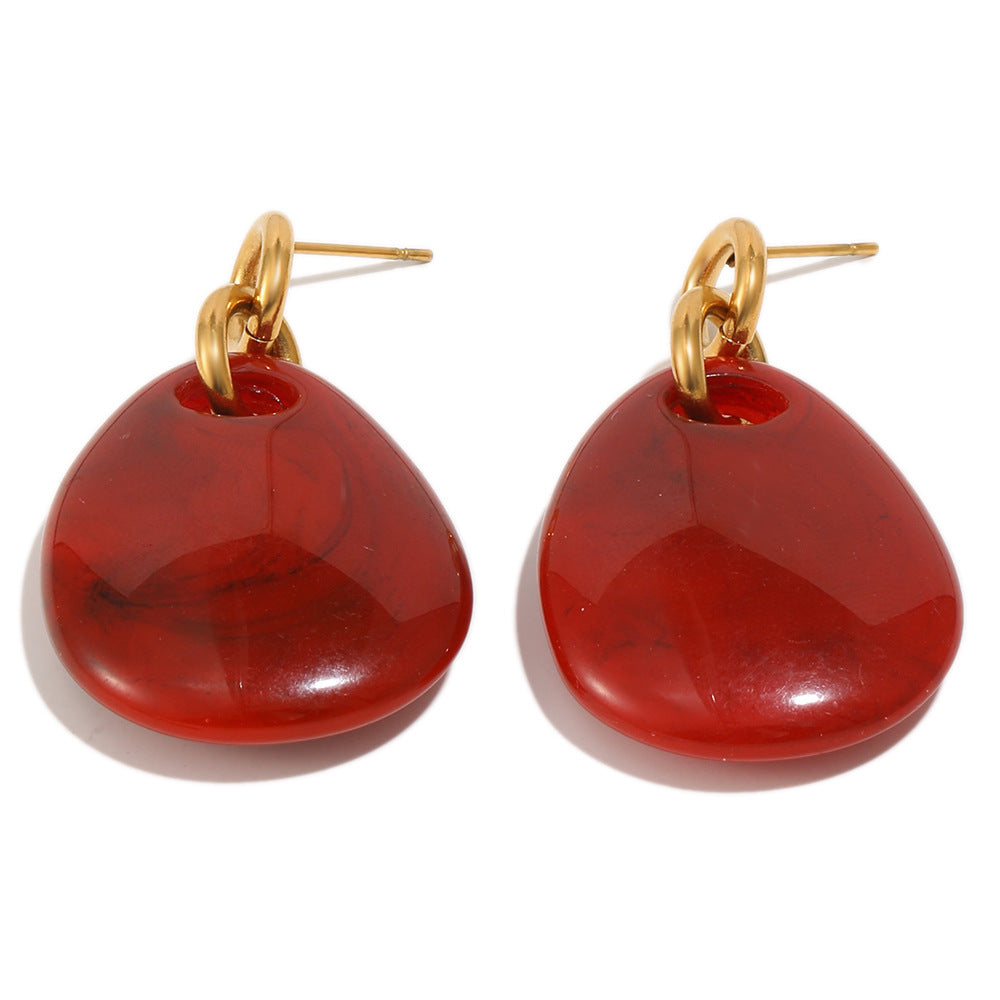 Elegant Minimalist Oval Acrylic and 18K Gold Plated Stainless Steel Round Hoop Earrings for Women