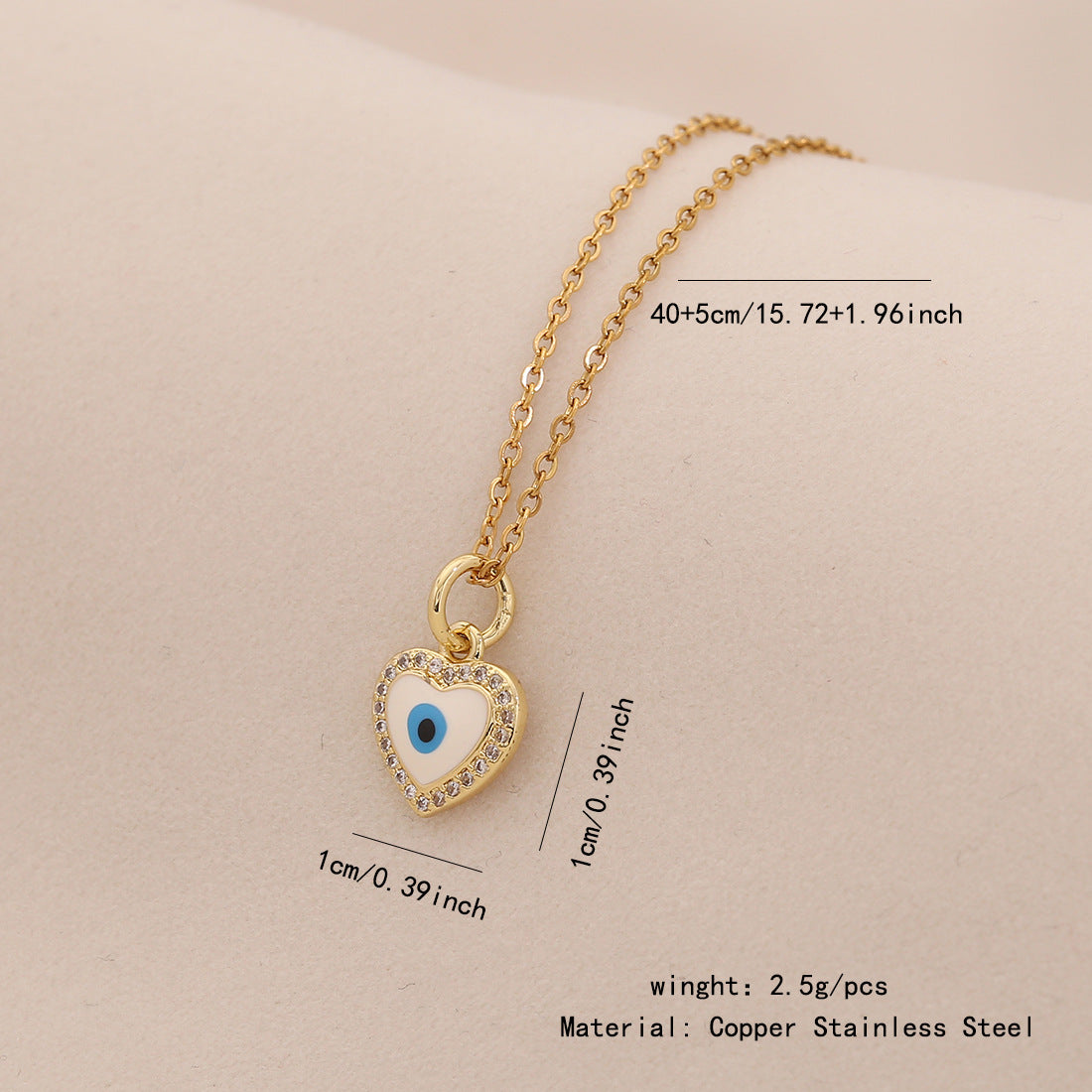 Collana con Ciondolo Cuore Occhio Smaltato Personalizzato in Acciaio Inossidabile con Catena a O da Donna