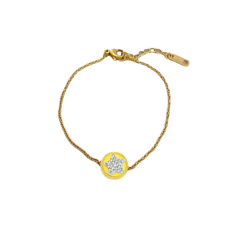 Bracciale vintage da donna in acciaio al titanio a forma di stella con intarsio completo di strass e placcatura in oro