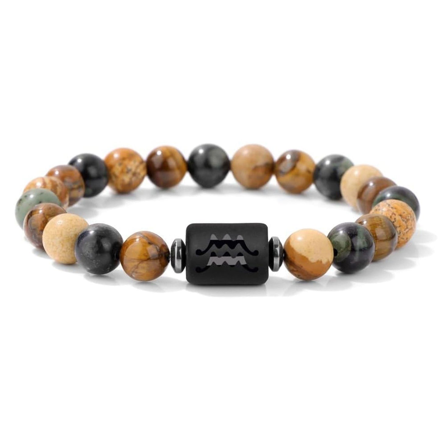 Unisex Natural Stone Zodiac Beaded Bracelet Geometric Elastic String Handmade