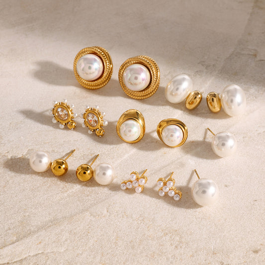 Geometric Stainless Steel Plated Pearl Earrings for Women