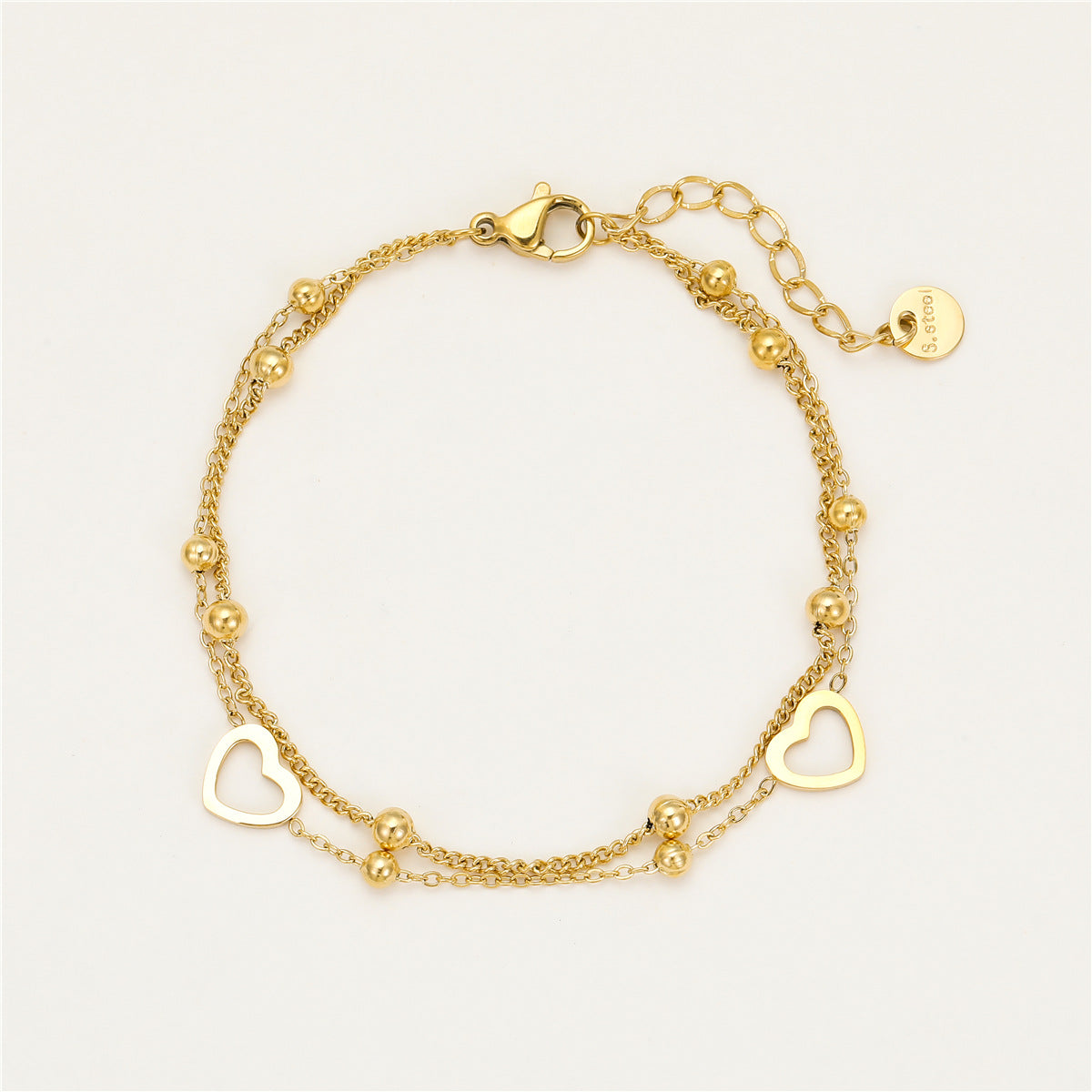 Fashionable Minimalist Double-Layer Heart-Shaped Stainless Steel Bracelet with 18K Gold Plating for Women, Hypoallergenic Valentine's Day Gift