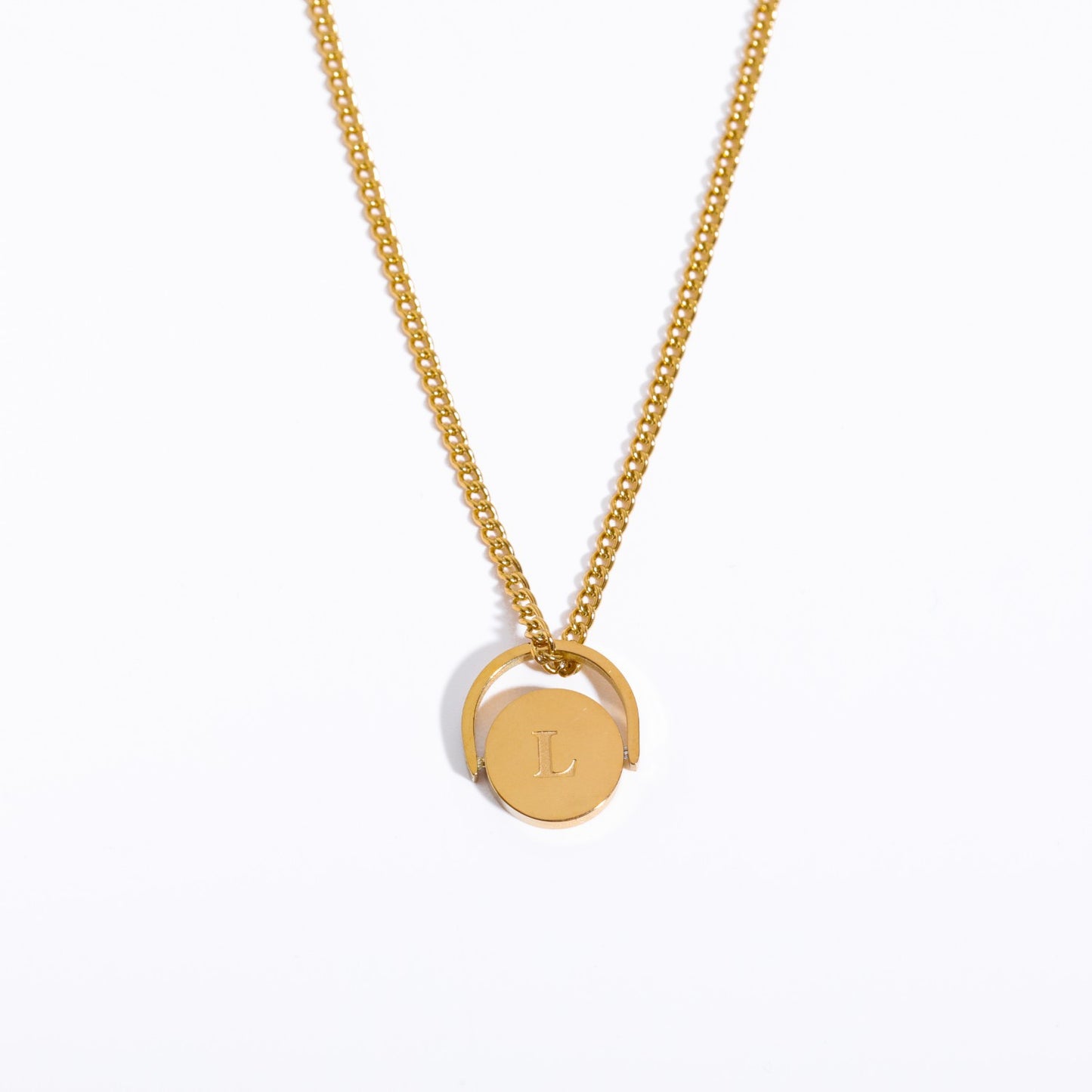 Minimalist Letter Shape Titanium Steel Pendant Necklace with Enamel Finish and Oval Stainless Steel Charm on O-Chain for Women