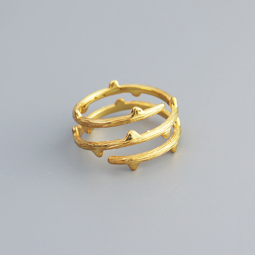 Sweet Minimalist 925 Sterling Silver Geometric Floral Plated Open Ring