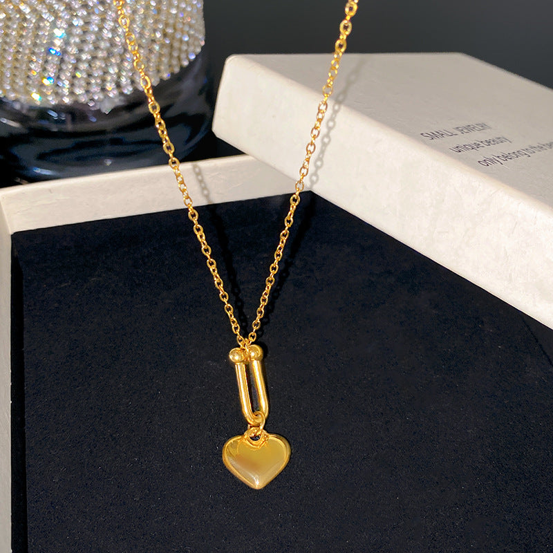 Sweet Sporty Heart Floral Plated Titanium Steel Necklace with Brass Pendant for Women