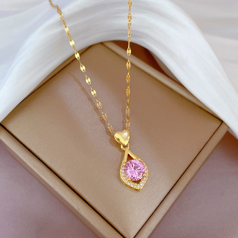 Collana in acciaio al titanio placcato di lusso geometrico da donna con catena a labbra, pendente dolce per festa di matrimonio