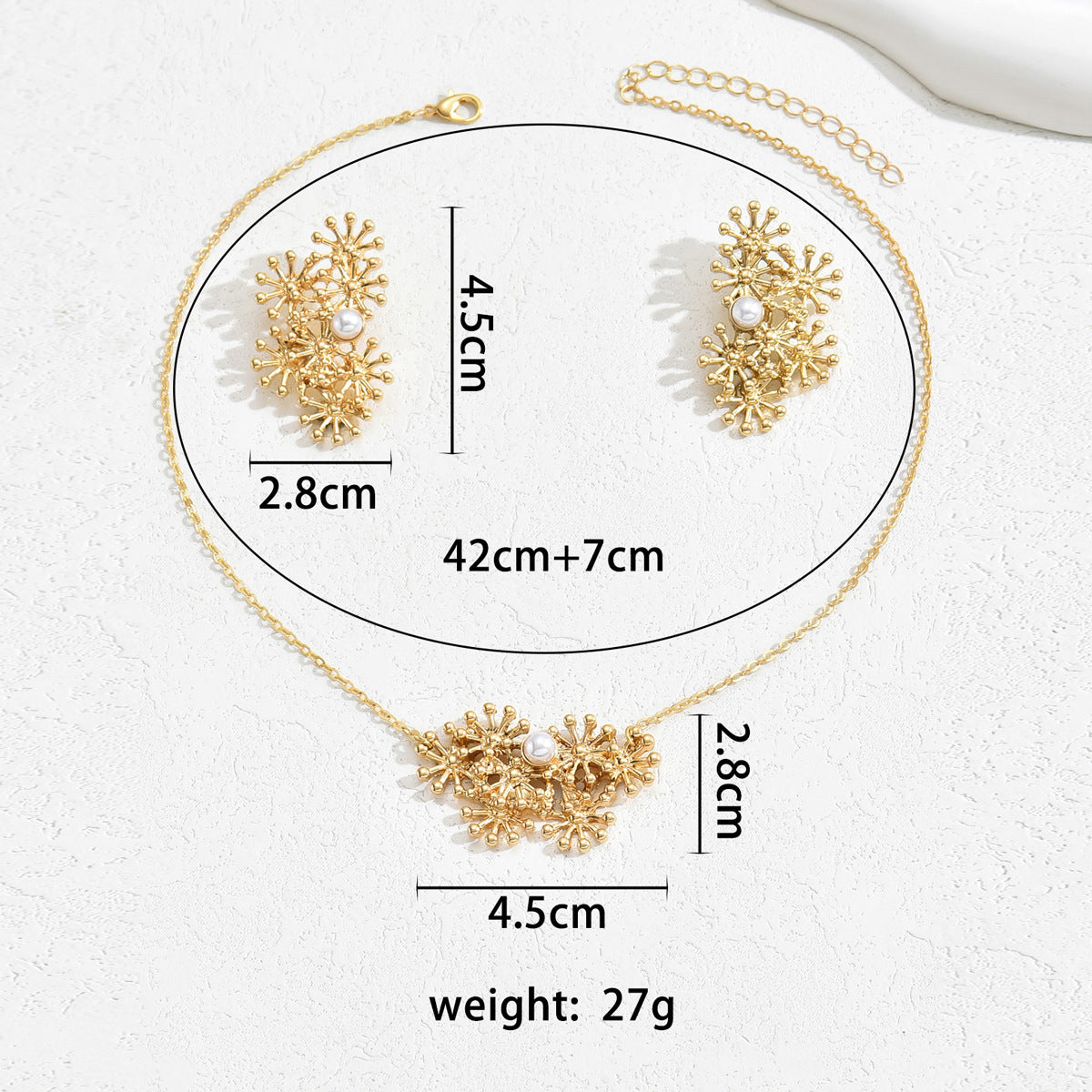 Juego de collar con colgante de aleación minimalista con forma de girasol con incrustaciones de perlas para mujer